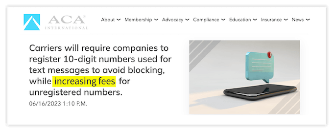 10dlc registration - news article discussing increase in per-text fees