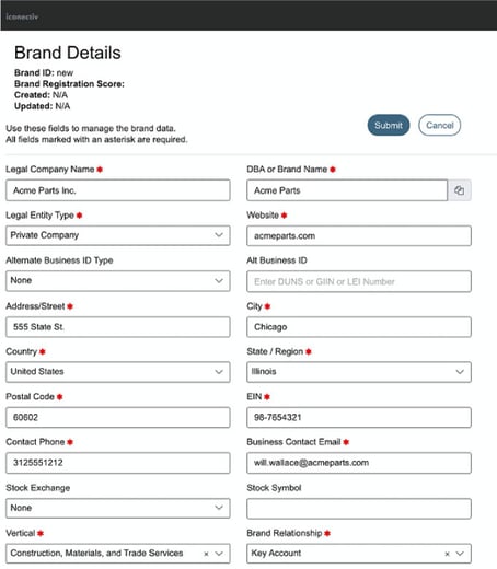 10dlc registration application example