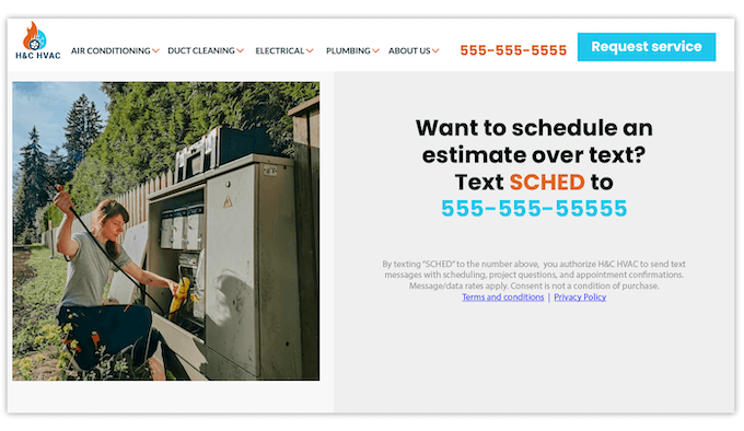 TCPA opt in form example via SMS CTA
