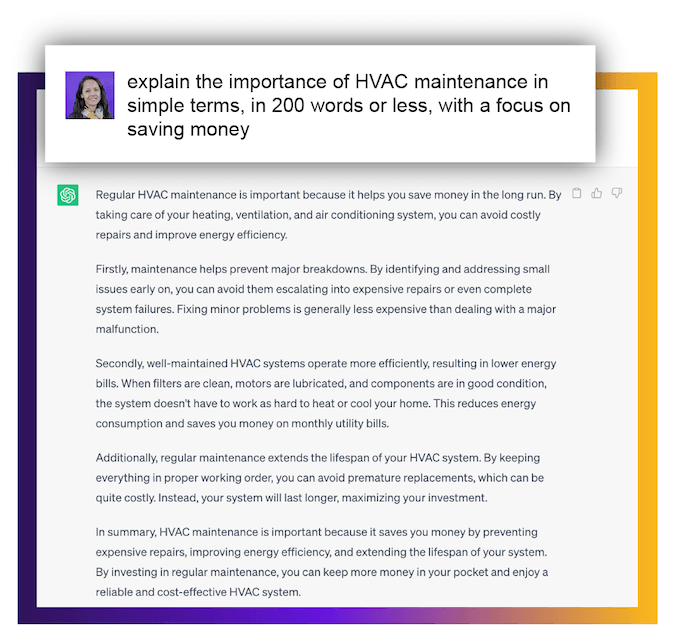 how to use chatgpt for home improvement businesses - prompt asking to explain HVAC