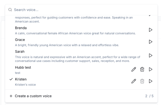 the custom voice showing in your voice library
