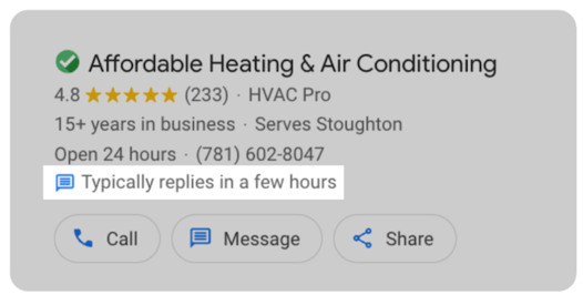 google lsa listing with reply time