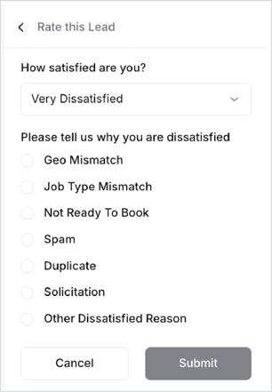 google lsa lead rating in hatch - dissatisfied