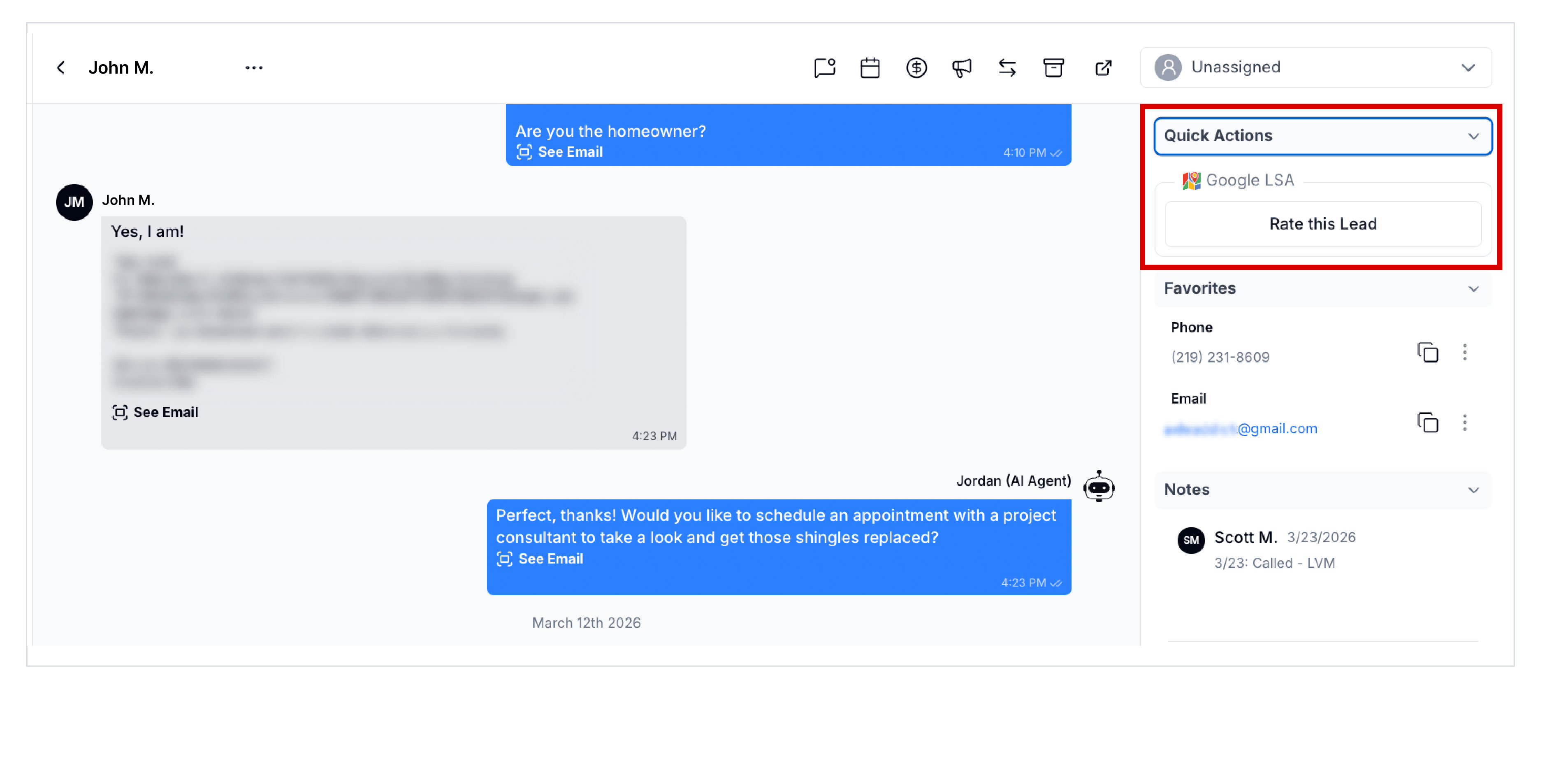 google lsa lead rating in hatch