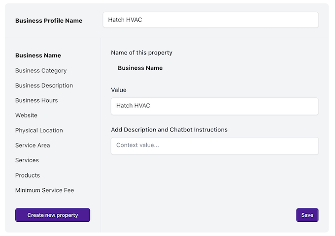 hatch ai setup - business profile name example