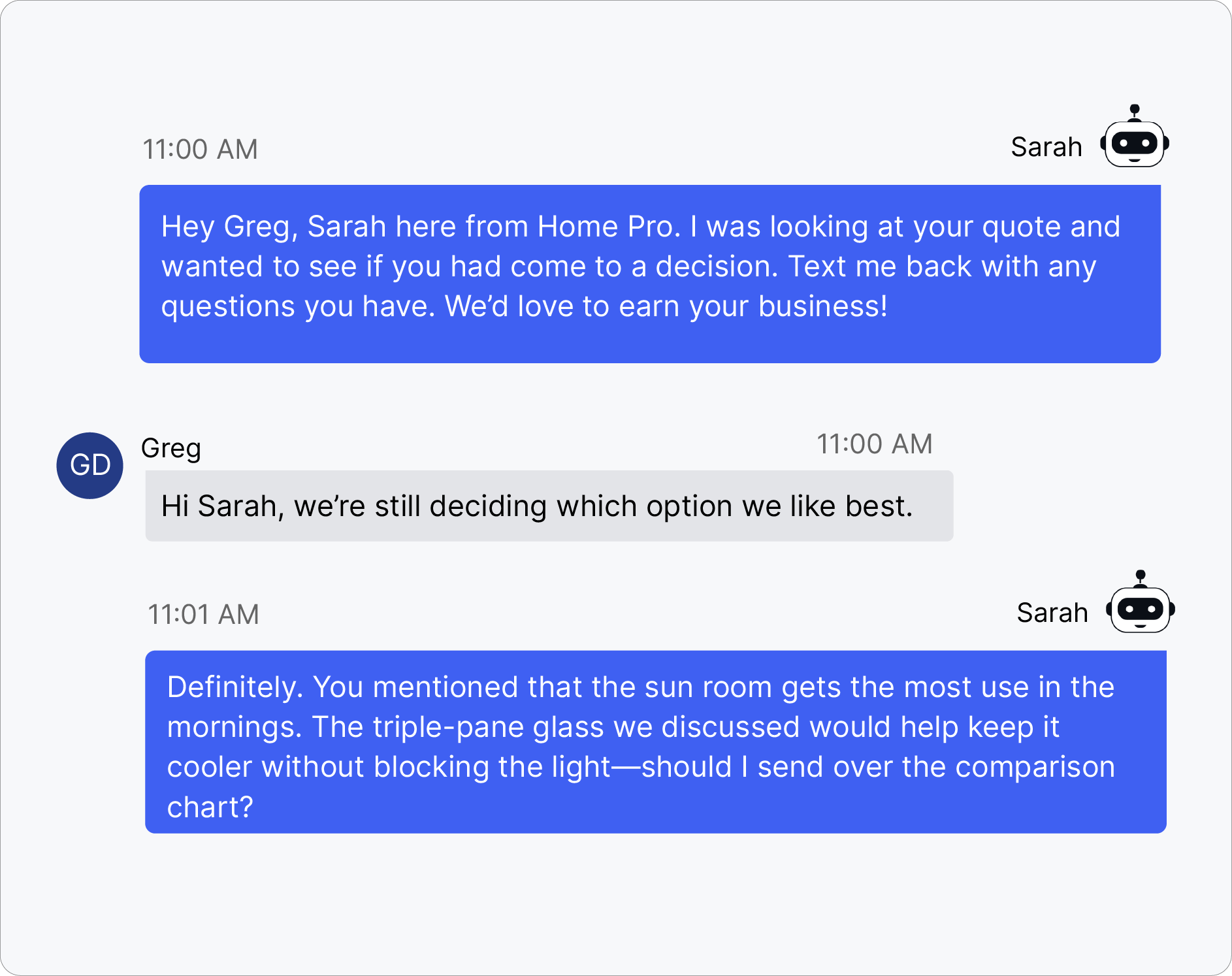personalized estimate follow-up conversation using Hatch and Siro