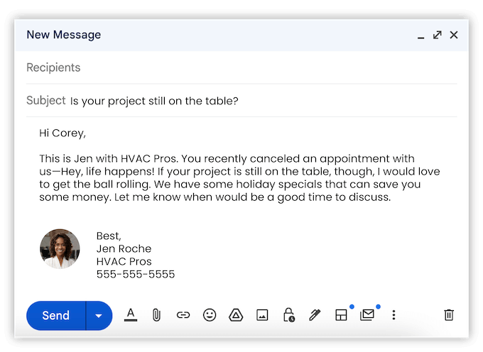 holiday sales email templates for contractors - template for canceled prospects