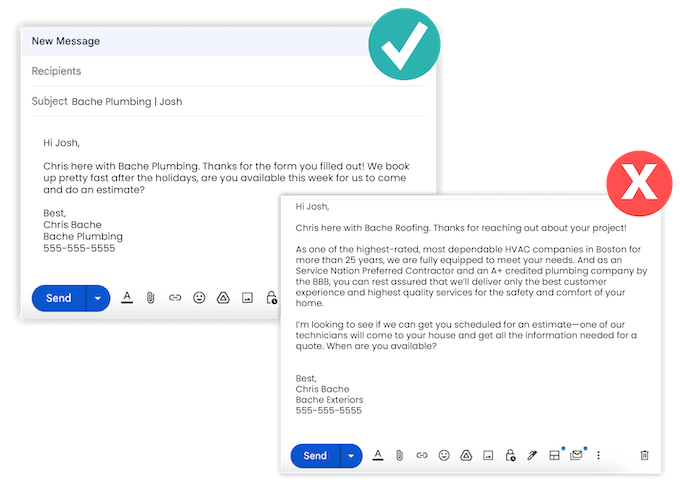 holiday sales messaging templates for contractors - long vs short email