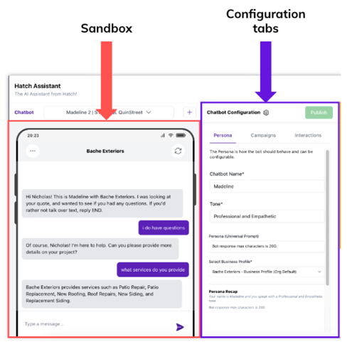 how hatch ai assistant works - sandbox/test conversation