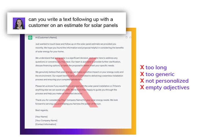 how to use chatgpt for home improvement businesses - example of how not to use it for follow up