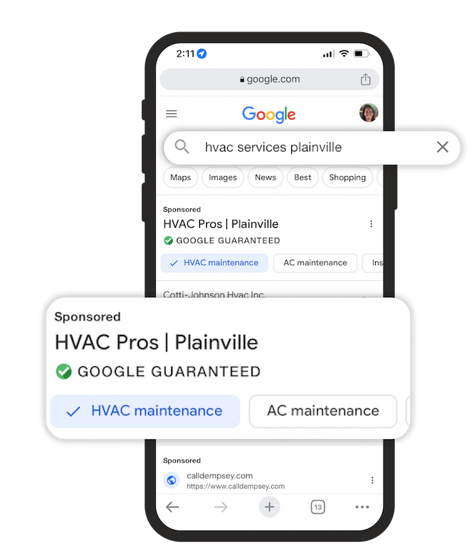 how to choose a lead aggregator - google local services ad example