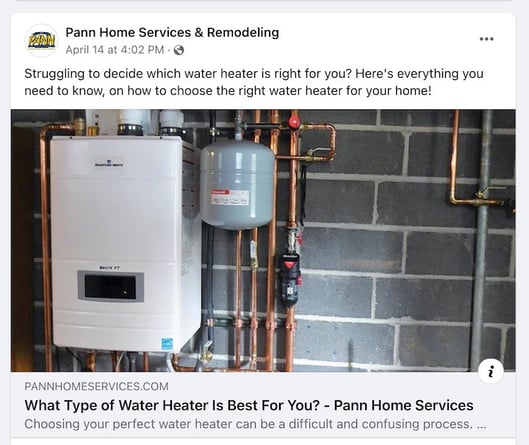 how to generate leads for home improvement businesses - social media facebook post example