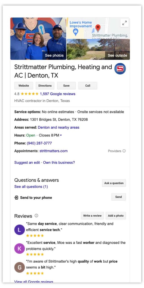 how to increase marketing roi - google business profile example