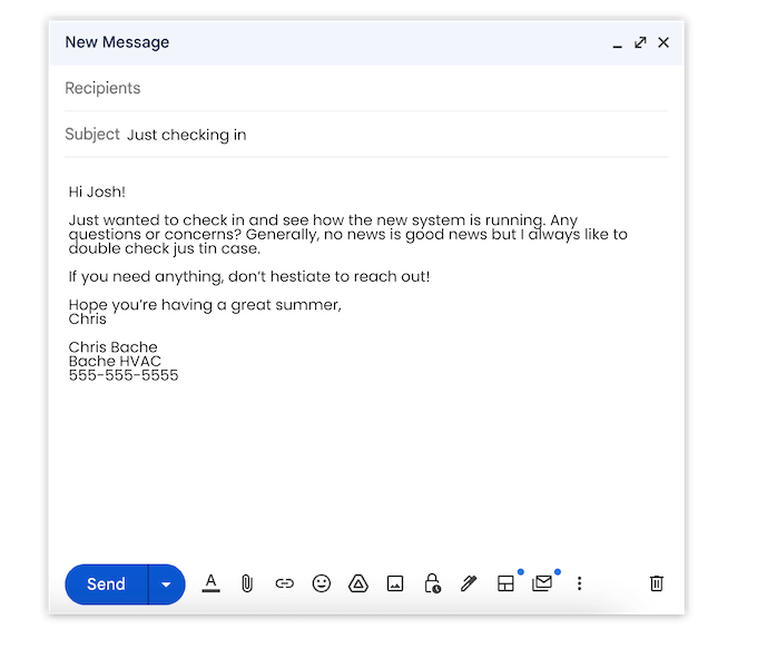 how to increase revenue for contractors - example of checking in on an hvac customer