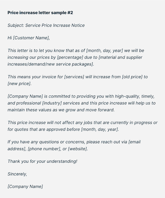 how to increase revenue for contractors - price increase letter home improvement