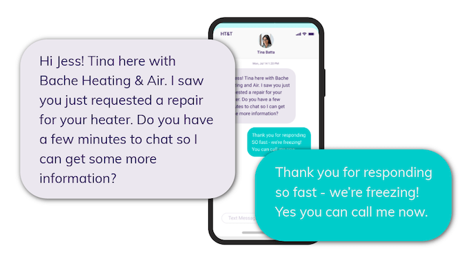 how to increase speed to lead -  example of a text conversation