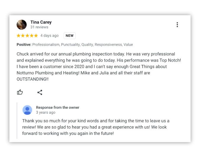 how to respond to google reviews - example of response to positive review