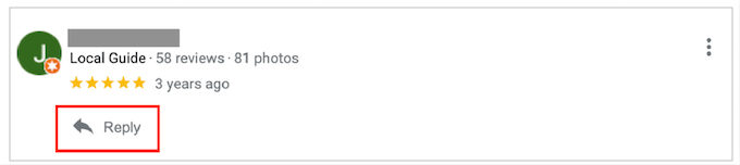 how to respond to google reviews - reply button on a google review