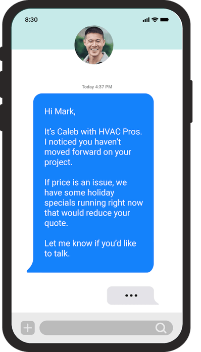 holiday hvac marketing templates - follow up text to quote