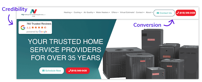 conversion optimized contractor website homepage example