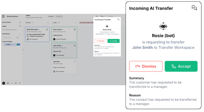 hatch voice ai live transfer notification