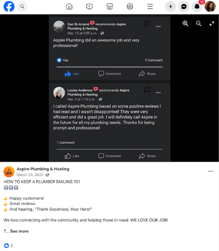 plumbing marketing ideas - customer reviews on facebook