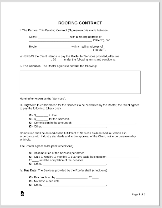 free roofing contract templates - eforms
