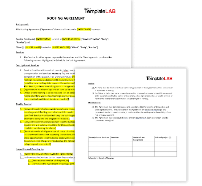 free roofing contract templates - templatelab