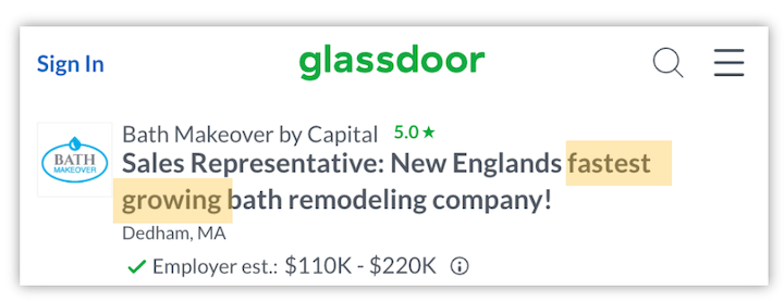 sales representative job description examples -  value proposition in job title