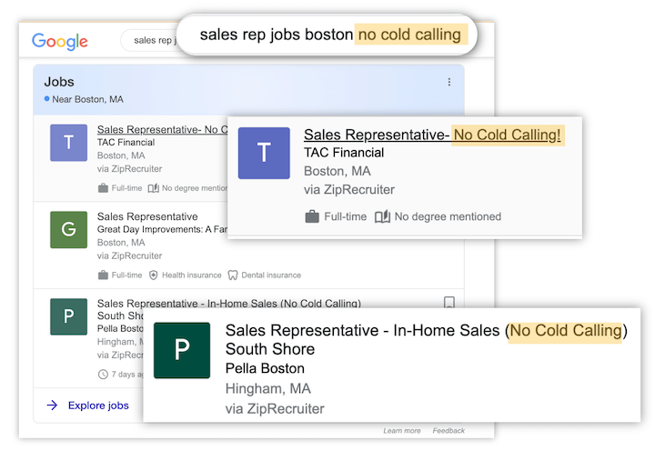 sales representative job description examples - keywords in job postings