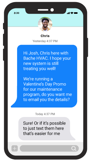 valentine's day marketing text example from hvac company
