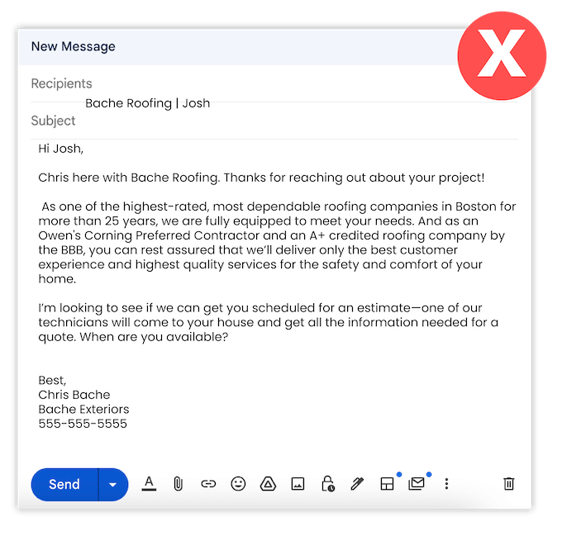 why your contractor leads aren't responding - too-long email