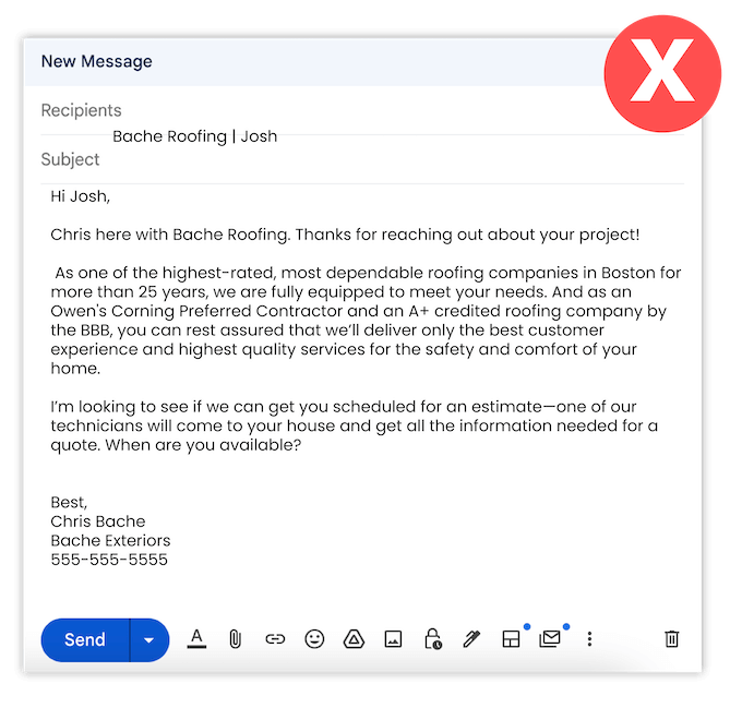 why your contractor leads aren't responding - too-long email